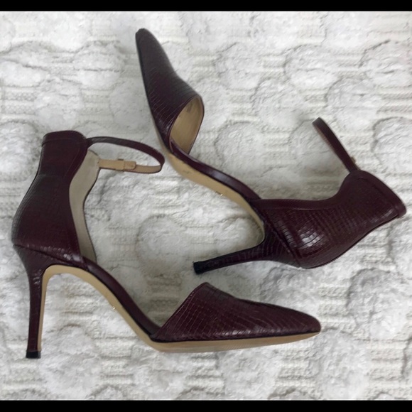 Ann Taylor Wine Red Snakeskin Heels - Picture 3 of 7